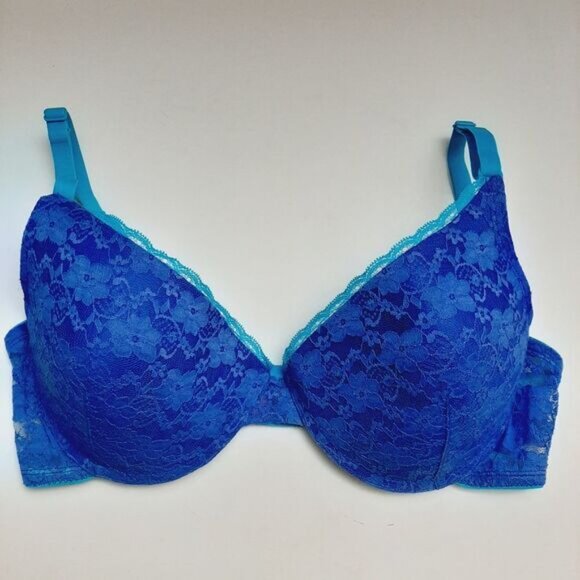 FRUIT OF THE LOOM Bra Floral Lace & Molded Cups Blue Sz 42C - Picture 2 of 14